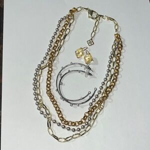 Kendra Scott Gold and Silver Brylee multi strand  Necklace and Earrings lot